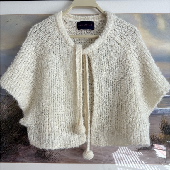 Barney's New York Jae Basilio Women Open Knit Bolero Cropped Cardigan Pom Poms - Picture 1 of 11